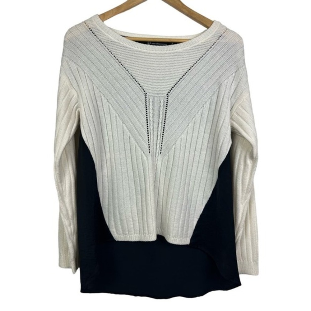 NY&C Color-Block Mixed Ribbed/Knit‎ High Low Scoop Neck Sweater Small